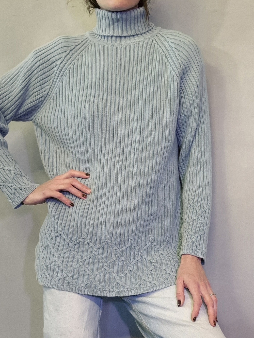 Rina Rossi Light Blue Ribbed Turtleneck Sweater